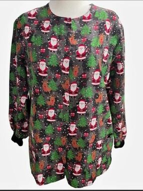Samantha Mara Holiday Santa Christmas Scrub Jacket Small